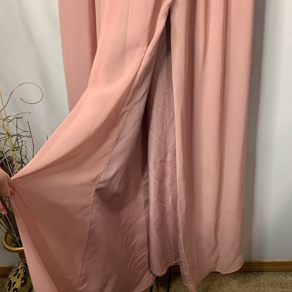 Azazie Blush Pink Bridesmaid Halter Lace Dress - Picture 3 of 11